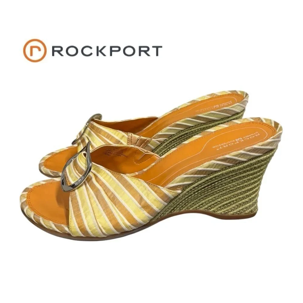 Rockport Vintage Women's Dynamic Suspension Striped Slide Wedge Sandals 10